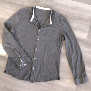 MENS KIT AND ACE HEATHERED GREY LONG SLEEVE FULL BUTTON UP SHIRT